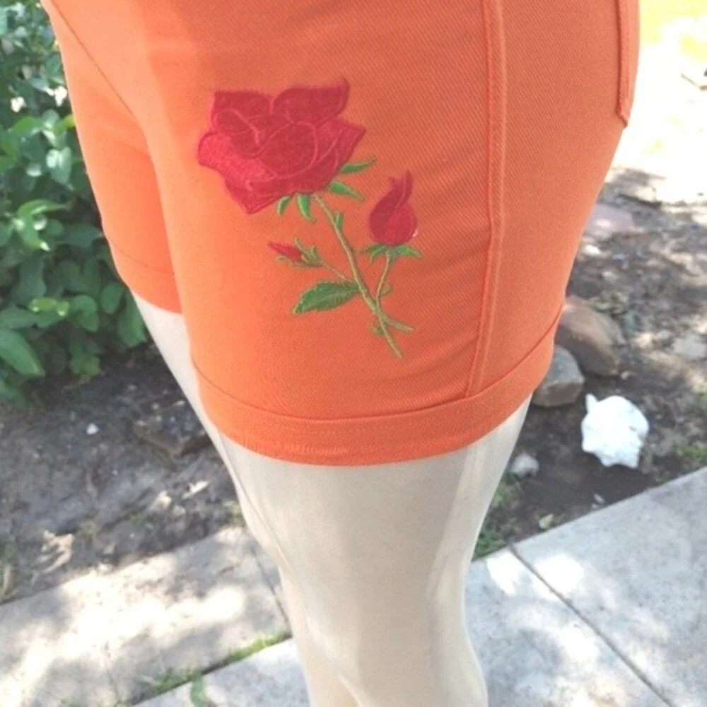 Orange Shorts With Roses - Picture 2 of 6